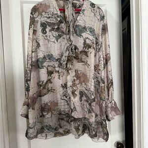 Melissa McCarthy PLUS sized Secretary Bow Astro Print Blouse, 1X